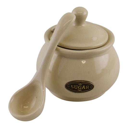 Country Cottage Cream Ceramic Sugar Bowl With Lid & Spoon - Ashton and Finch