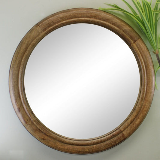 Mango Wood Circular Wall Mirror, 53cm - Ashton and Finch