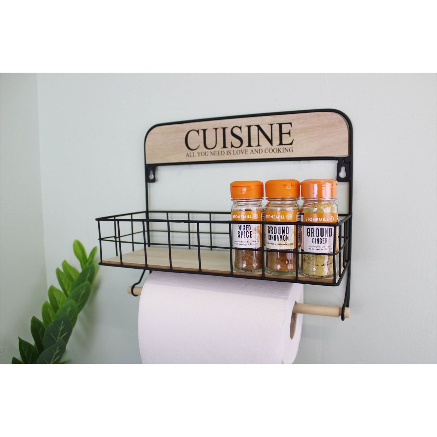 Wall Hanging Kitchen Storage Unit with Kitchen Roll Holder - Ashton and Finch