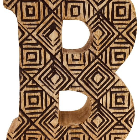 Hand Carved Wooden Geometric Letter B - Ashton and Finch