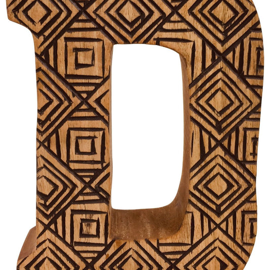 Hand Carved Wooden Geometric Letter D - Ashton and Finch