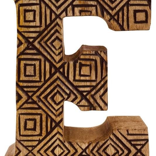 Hand Carved Wooden Geometric Letter E - Ashton and Finch