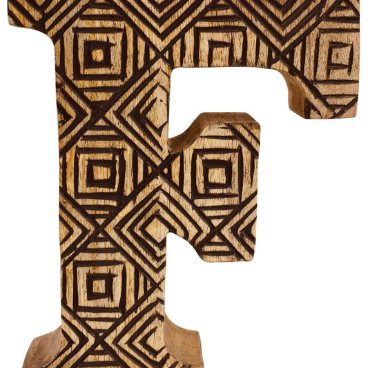 Hand Carved Wooden Geometric Letter F - Ashton and Finch