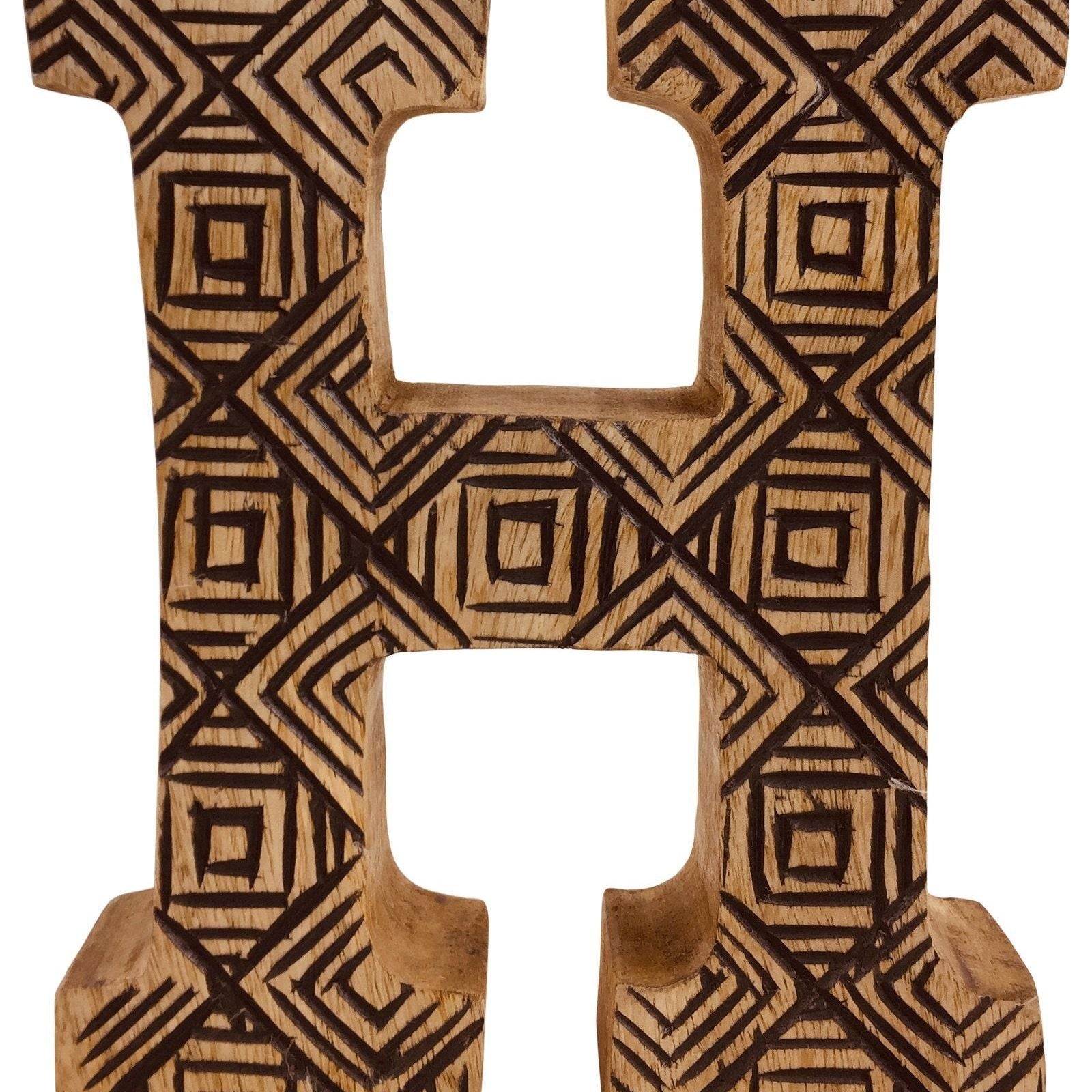 Hand Carved Wooden Geometric Letter H - Ashton and Finch