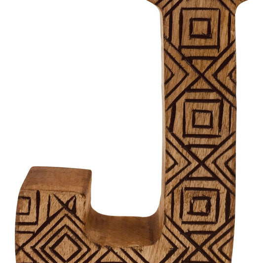 Hand Carved Wooden Geometric Letter J - Ashton and Finch