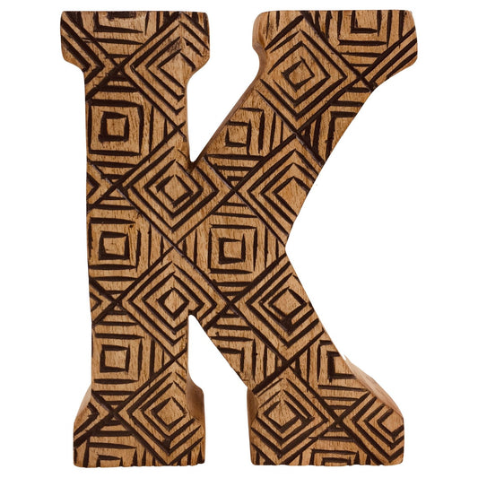 Hand Carved Wooden Geometric Letter K - Ashton and Finch