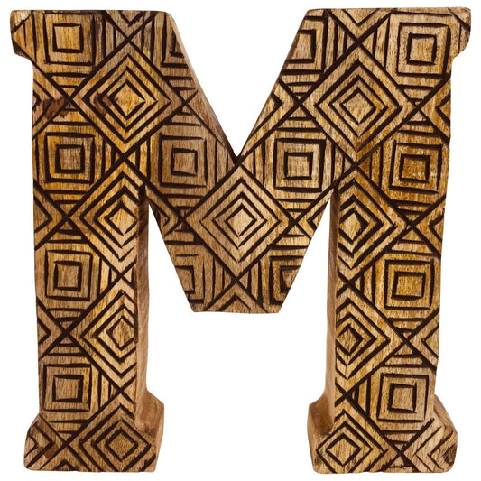 Hand Carved Wooden Geometric Letter M - Ashton and Finch
