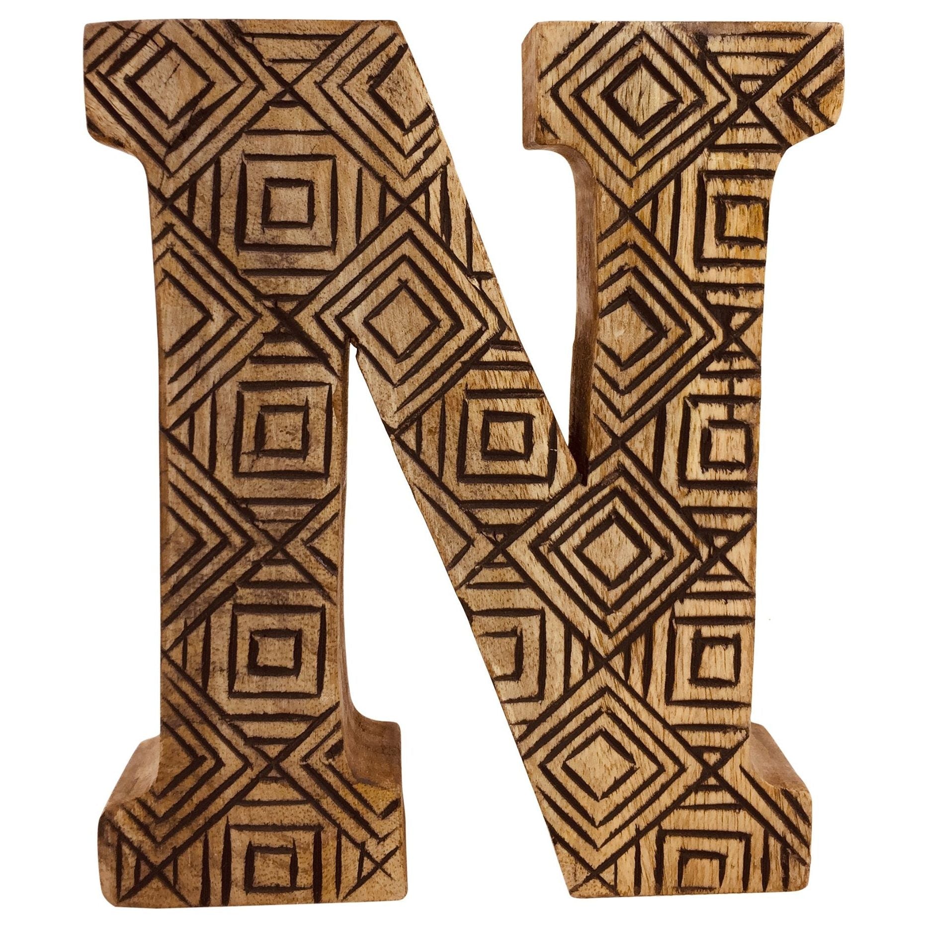 Hand Carved Wooden Geometric Letter N - Ashton and Finch