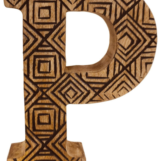 Hand Carved Wooden Geometric Letter P - Ashton and Finch