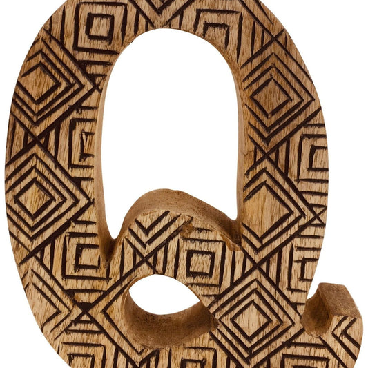 Hand Carved Wooden Geometric Letter Q - Ashton and Finch