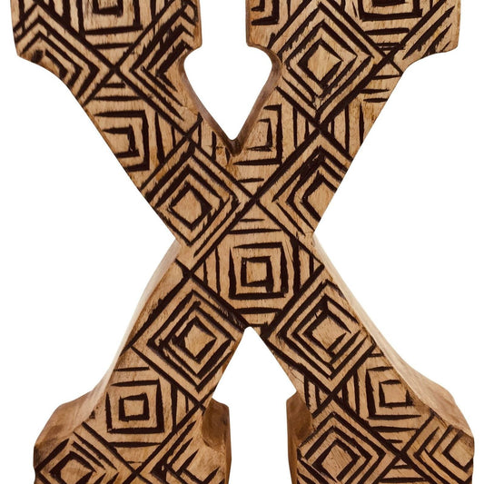 Hand Carved Wooden Geometric Letter X - Ashton and Finch
