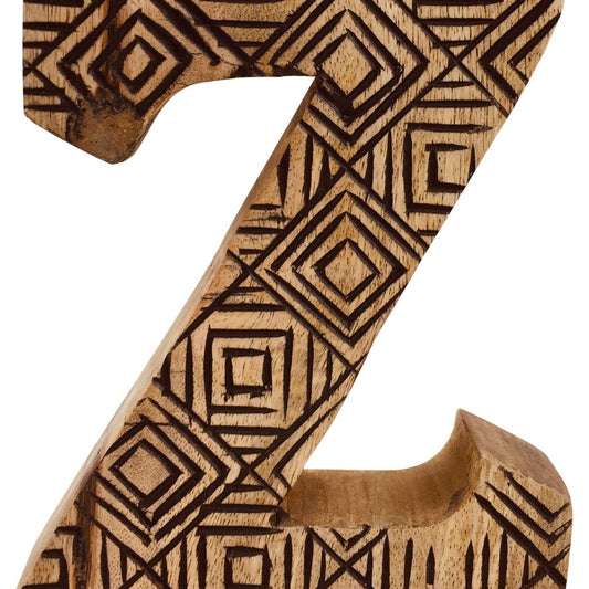 Hand Carved Wooden Geometric Letter Z - Ashton and Finch
