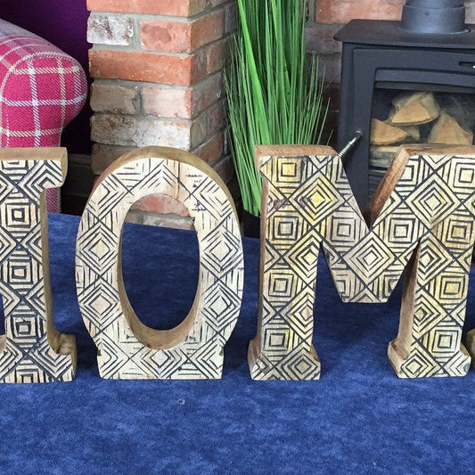 Hand Carved Wooden Geometric Letters Home - Ashton and Finch
