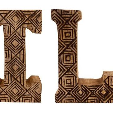 Hand Carved Wooden Geometric Letters Toilet - Ashton and Finch