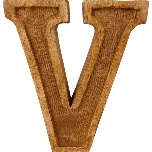 Hand Carved Wooden Embossed Letter V - Ashton and Finch