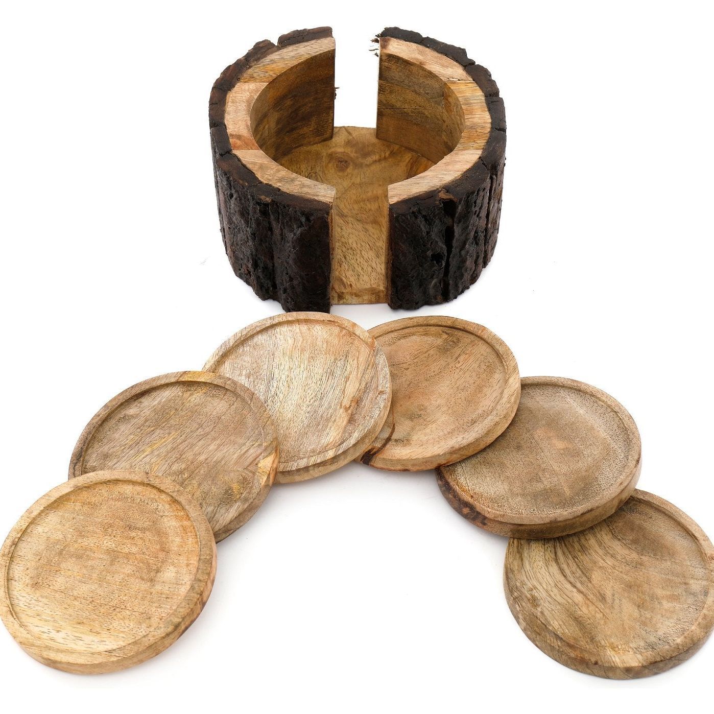 Set of 6 Coasters With a Bark Holder 15cm - Ashton and Finch