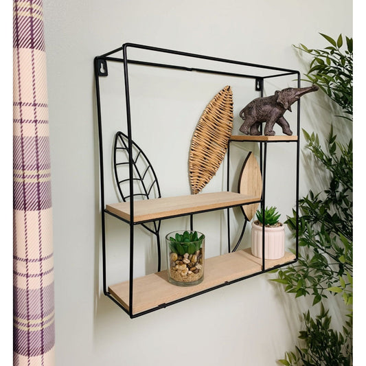 Square Metal Framed Rattan Leaf Shelf Unit - Ashton and Finch