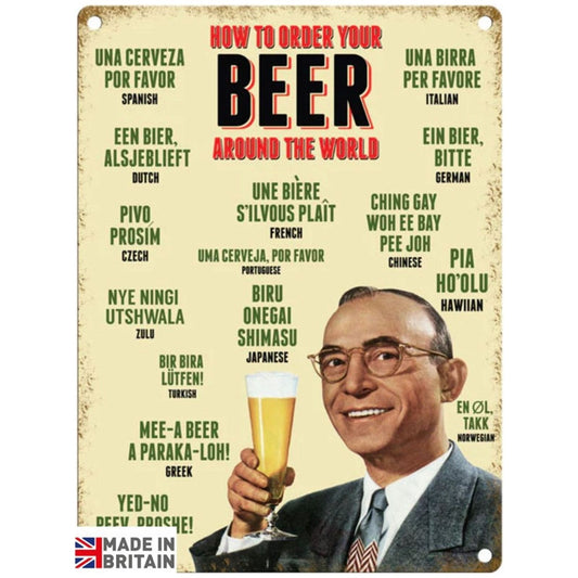 Small Metal Sign 45 x 37.5cm Beer How to Order your Beer - Ashton and Finch