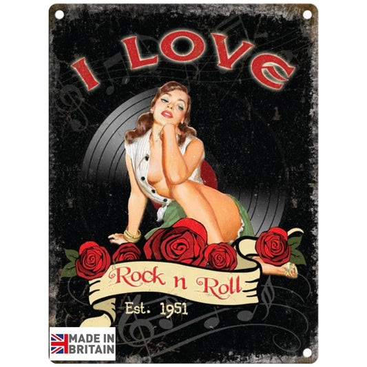 Large Metal Sign 60 x 49.5cm Music I LOVE ROCK AND ROLL - Ashton and Finch