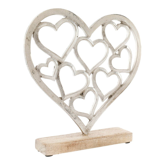 Metal Silver Hearts On A Wooden Base Large - Ashton and Finch