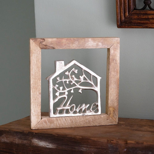 Wall Hanging Silver House In Wooden Frame 30cm - Ashton and Finch