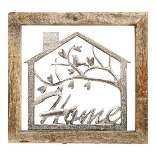 Wall Hanging Silver House In Wooden Frame 20cm - Ashton and Finch
