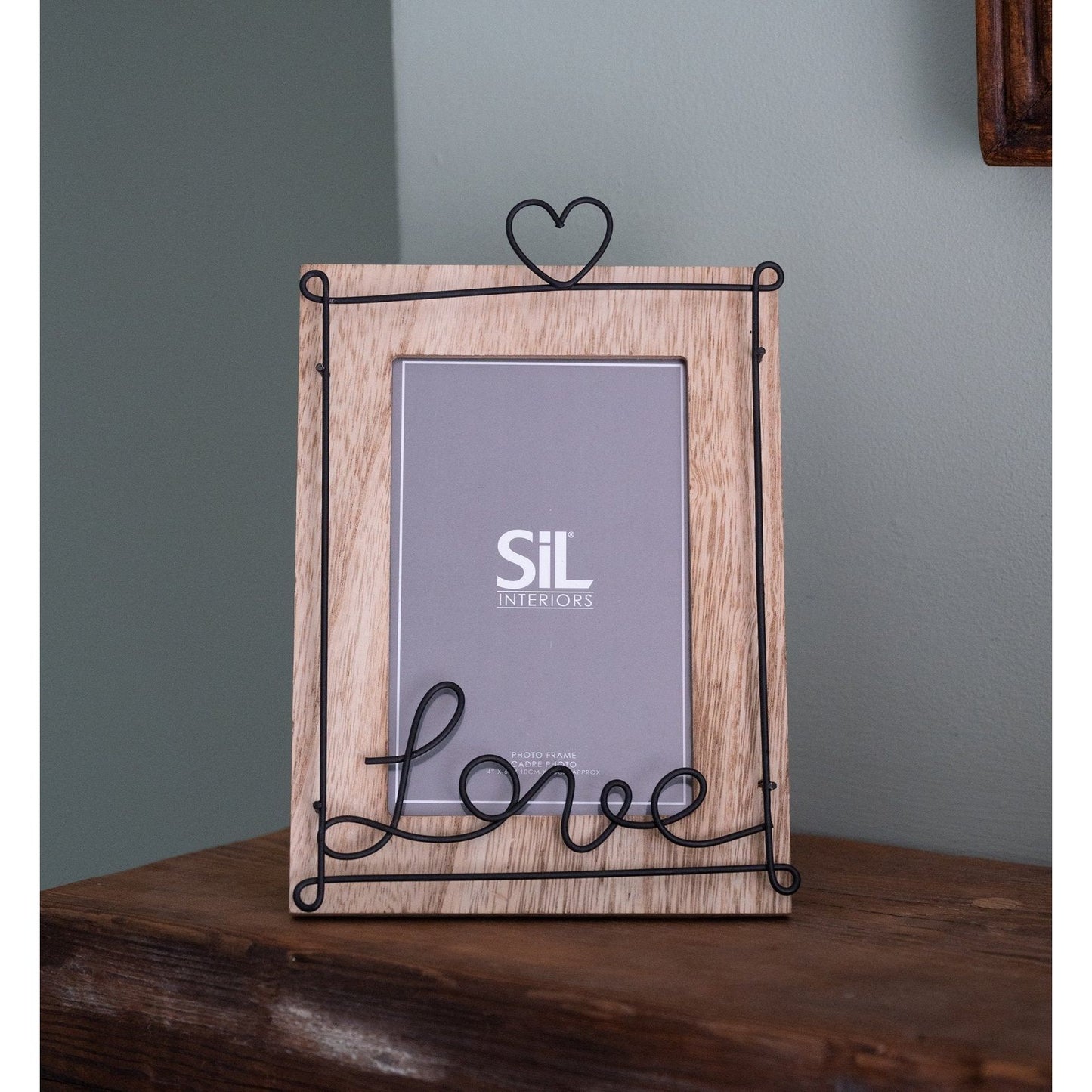 Wooden Photo Frame with Black Wire Love Script 4x6" - Ashton and Finch