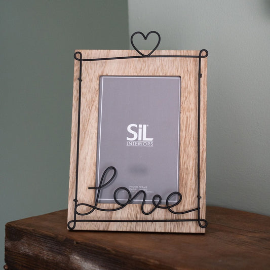 Wooden Photo Frame with Black Wire Love Script 5x7" - Ashton and Finch