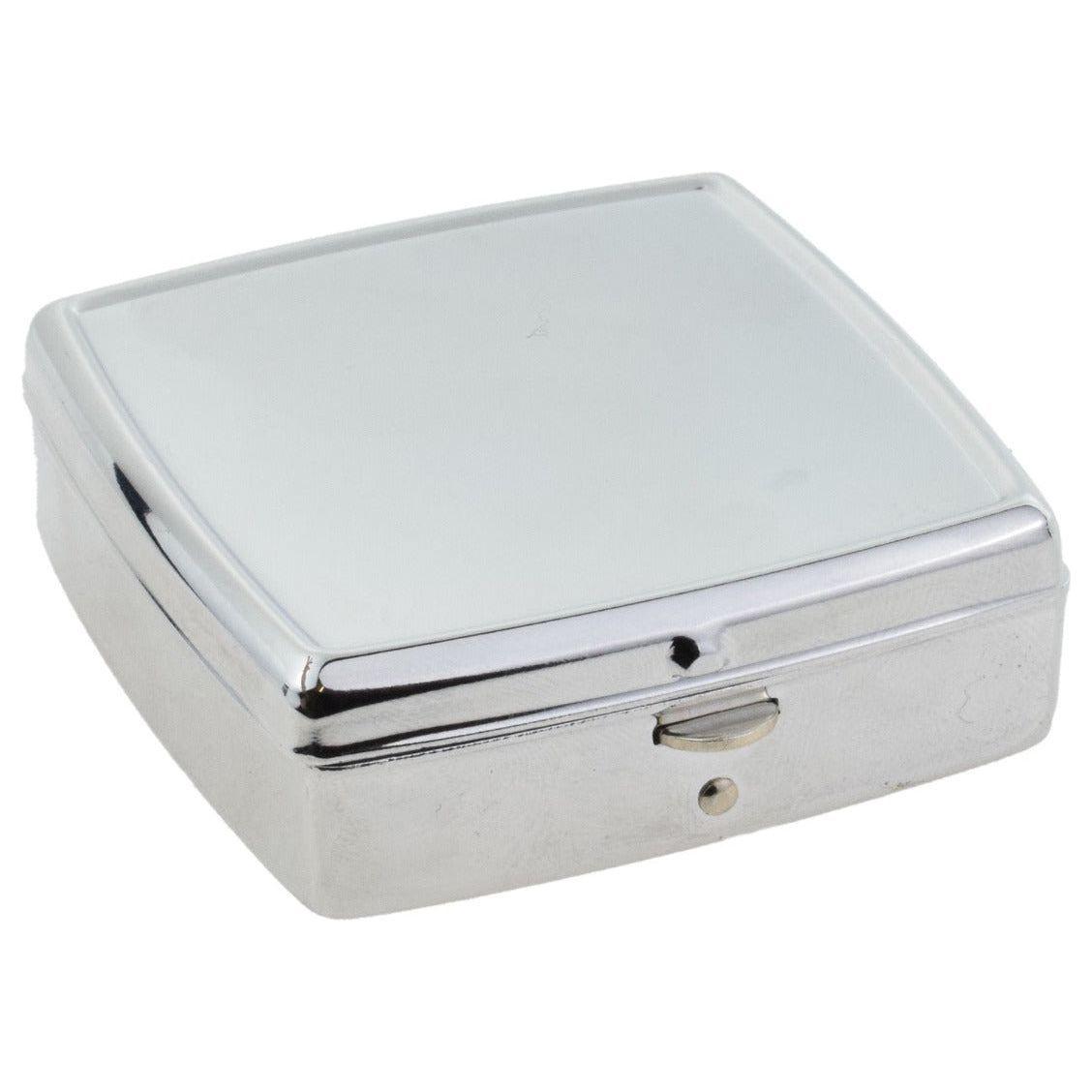 Rhodium Plated Square Pill Box Engraved and Personalised  | Ashton and Finch