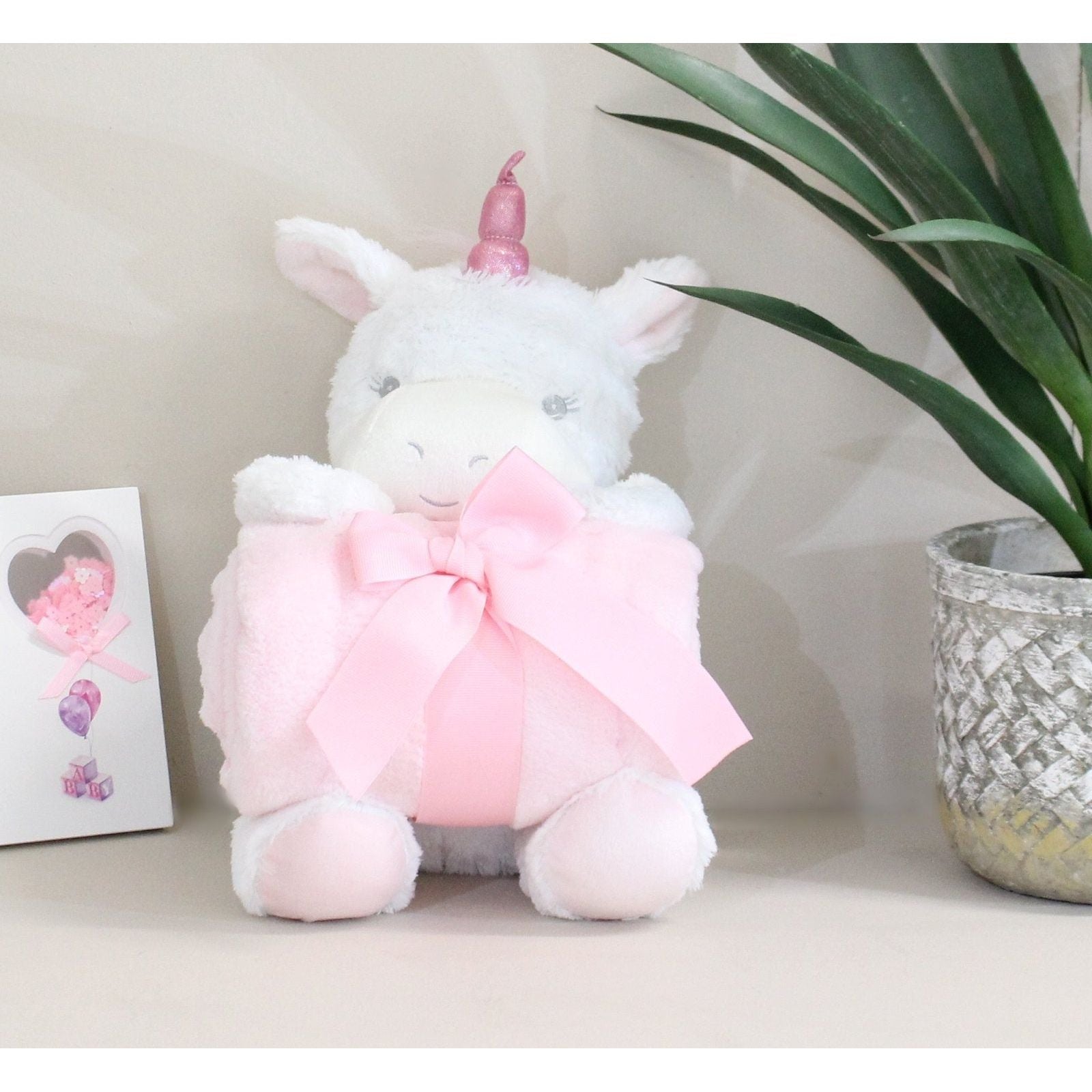 New Baby White Unicorn Teddy & Pink Throw - Ashton and Finch