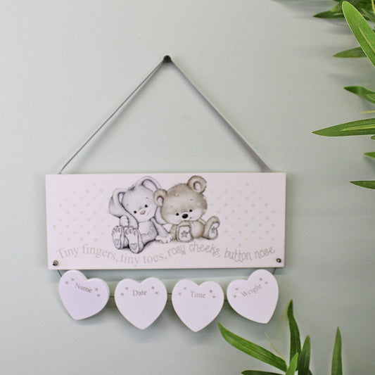 Neutral New Baby Birth Details Plaque - Ashton and Finch