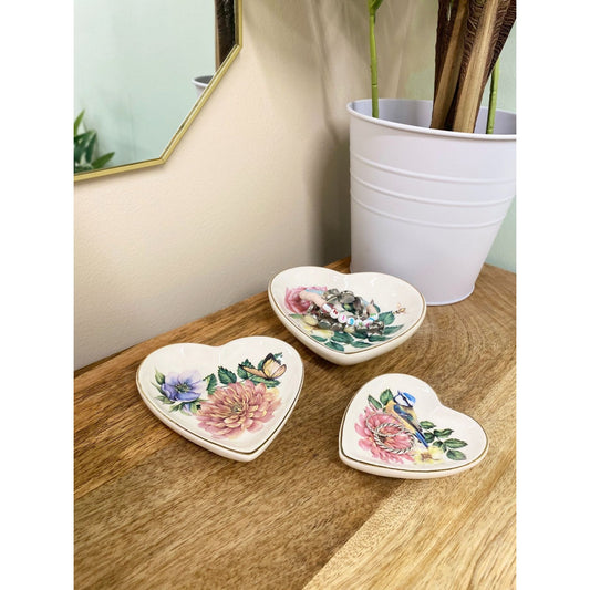 Set Of Three Heart Trinkets Dishes with Gold Edging - Ashton and Finch