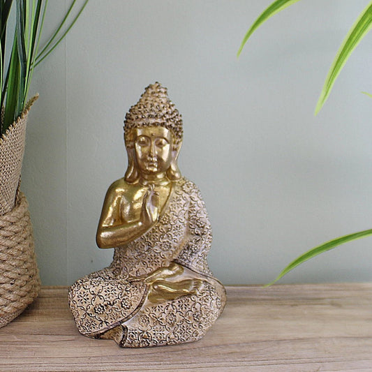 Gold Sitting Buddha Ornament, Meditating, 19cm - Ashton and Finch