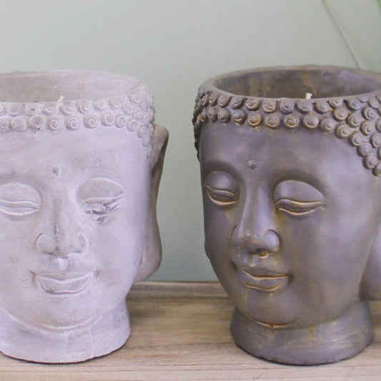 Set of 2 Large Cement Buddha Design Candles - Ashton and Finch