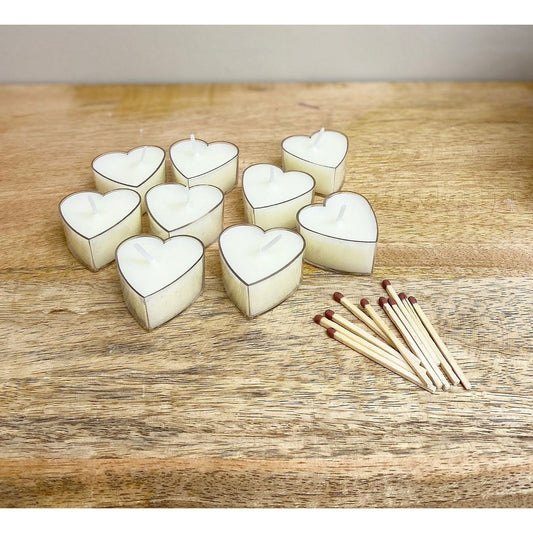 Pack of Nine Small Heart Shaped Tea Light Candles - Ashton and Finch