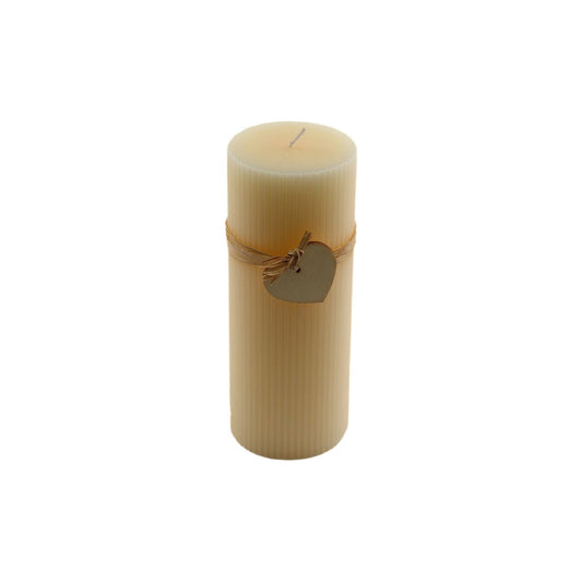 Large Cream Ridged Pillar Candle with Heart Decoration - Ashton and Finch