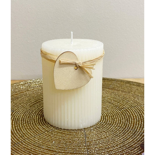 Small Cream Ridged Pillar Candle with Heart Decoration - Ashton and Finch