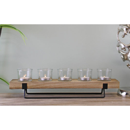 5 Piece Glass, Wood & Metal Tealight Holder - Ashton and Finch