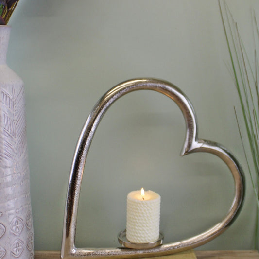 Large Metal Heart Candle Holder With Wooden Base - Ashton and Finch