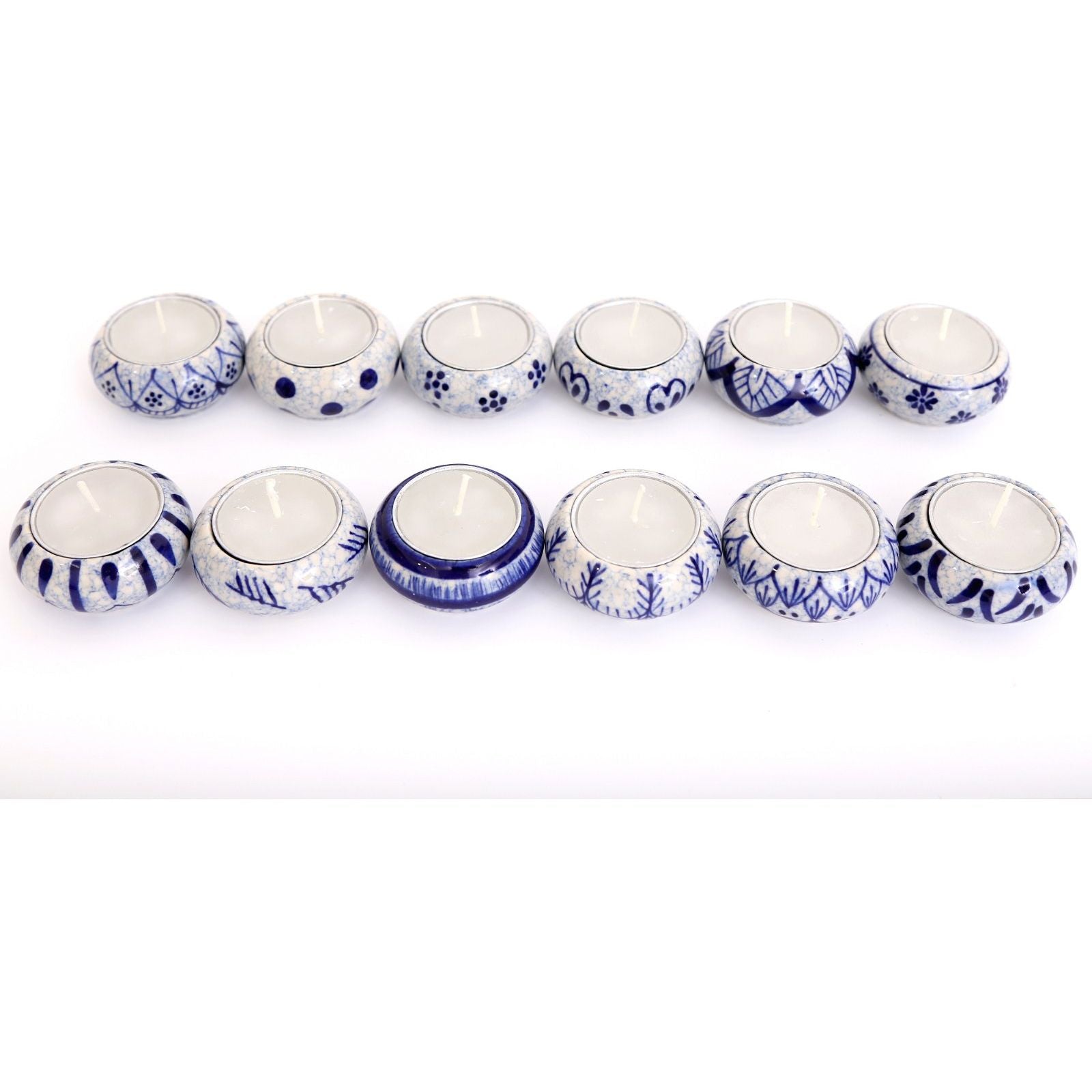 Pack of 12 Ceramic Blue & White Crackle Tealights - Ashton and Finch