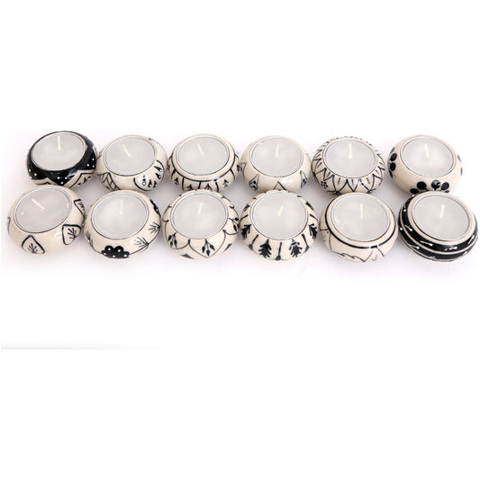 Pack of 12 Ceramic Black & White Crackle Tealights - Ashton and Finch
