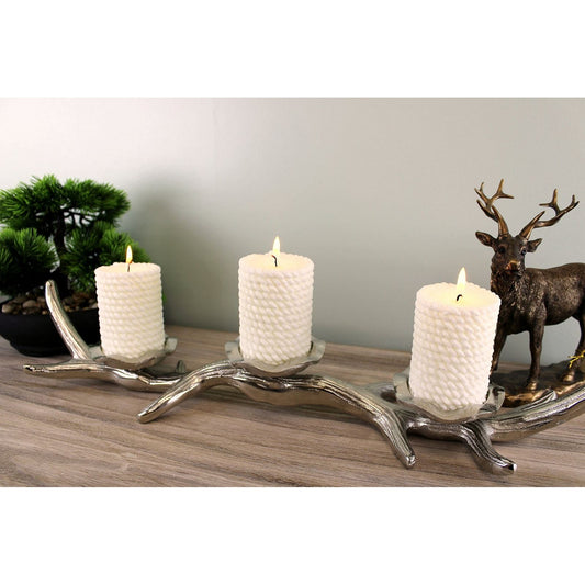 3 Piece Silver Metal Antler Candle Holder - Ashton and Finch