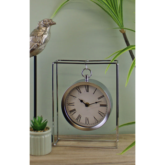 Silver Metal Freestanding Hanging Clock In Frame, 25cm - Ashton and Finch