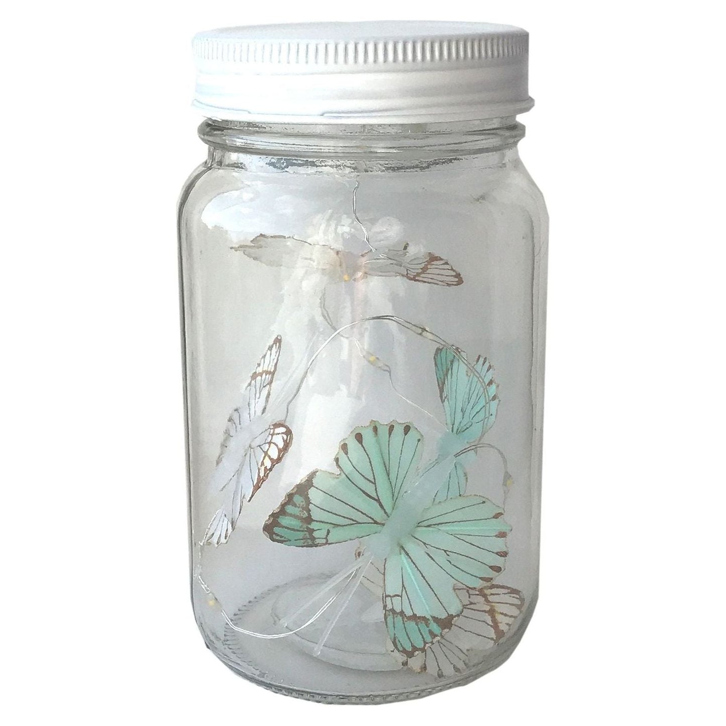 Butterfly Led Light Chain In Glass Jam Jar - Blue - Ashton and Finch
