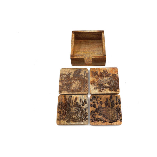 Wooden Set of 4 Engraved Woodland Animal Scenes - Ashton and Finch