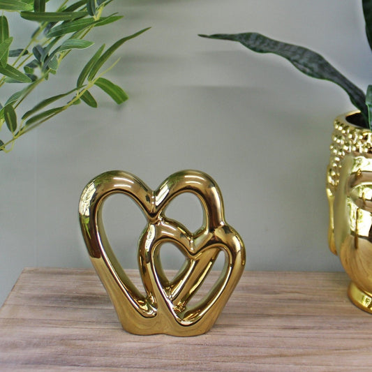 Gold Double Heart Ornament, 15cm. - Ashton and Finch