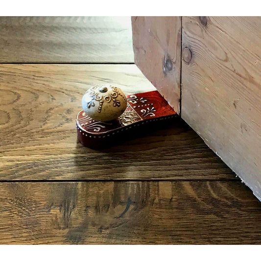 Red Doorstop With Wooden Knob - Ashton and Finch
