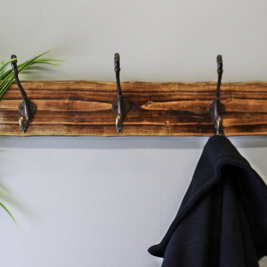4 Double Coat Hooks On Natural Wooden Back - Ashton and Finch