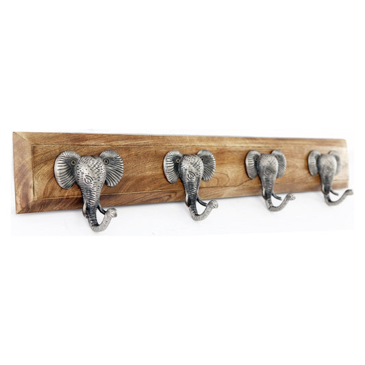 Four Silver Elephant Design Hooks on Wooden Base - Ashton and Finch