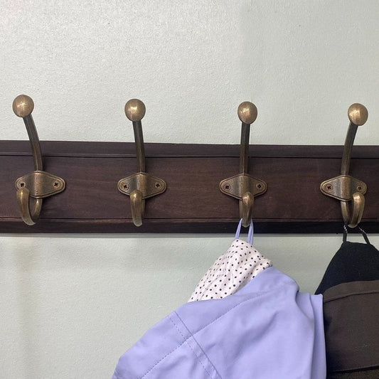 Wooden Base With 6 Brass Large Coat Hooks - Ashton and Finch